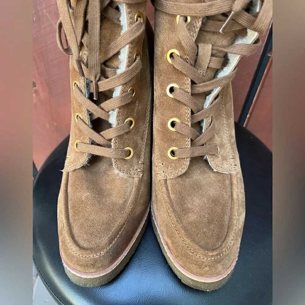 VERONICA BEARD Ananya Water Repellent/Shearling Suede Boot in tan size 10